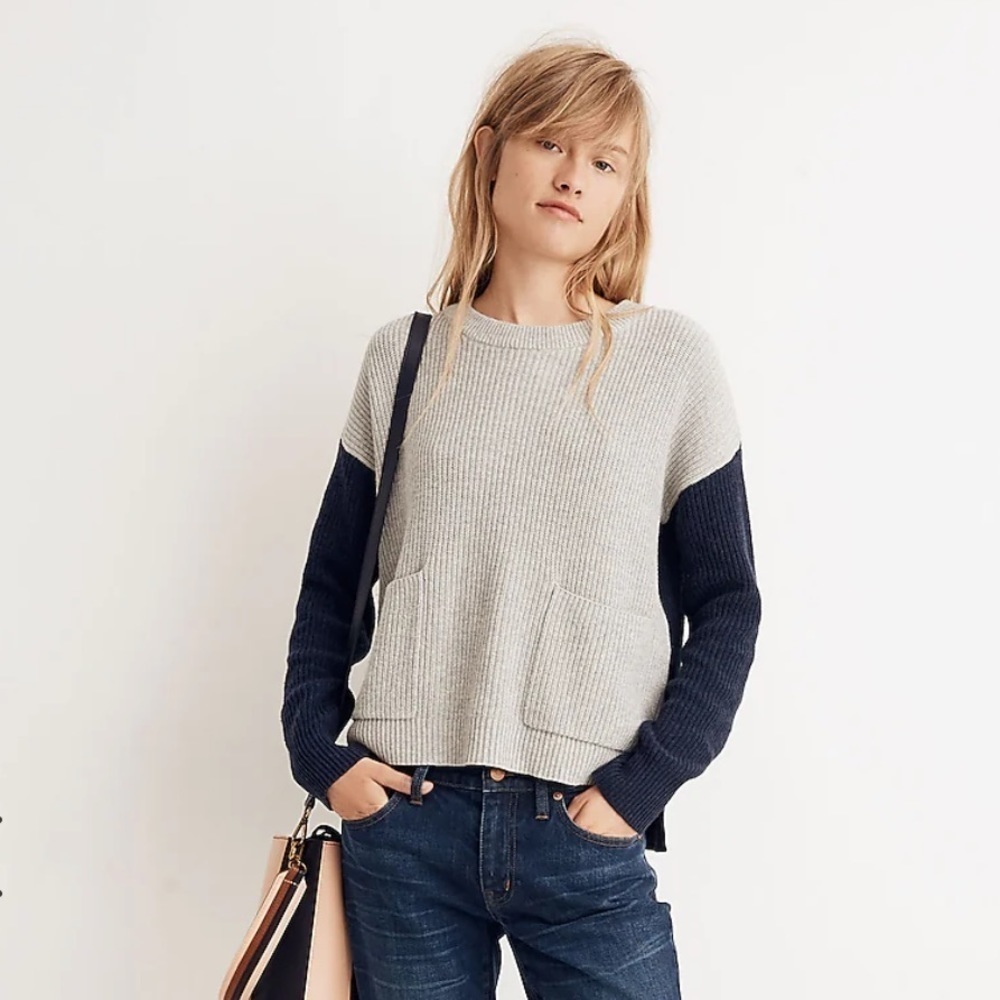 MADEWELL Patch Pocket Pullover Sweater in Colorblock women’s size XS boxy fit